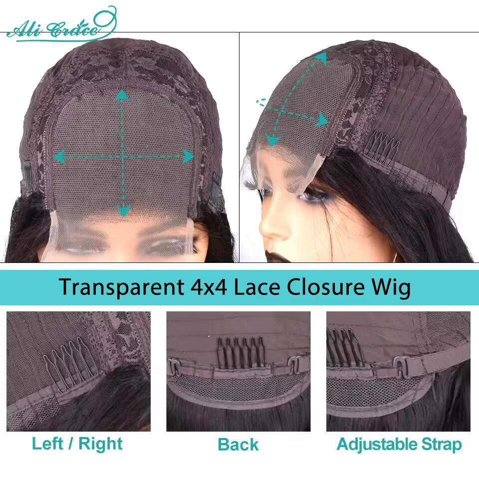 Ali Grace cheveux droite courte Bob perruque 4x4 dentelle fermeture