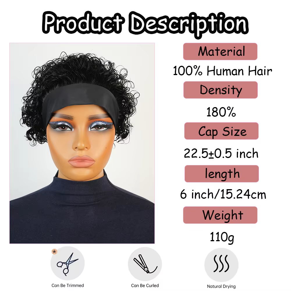Perruque bandeau en cheveux humains pour femme