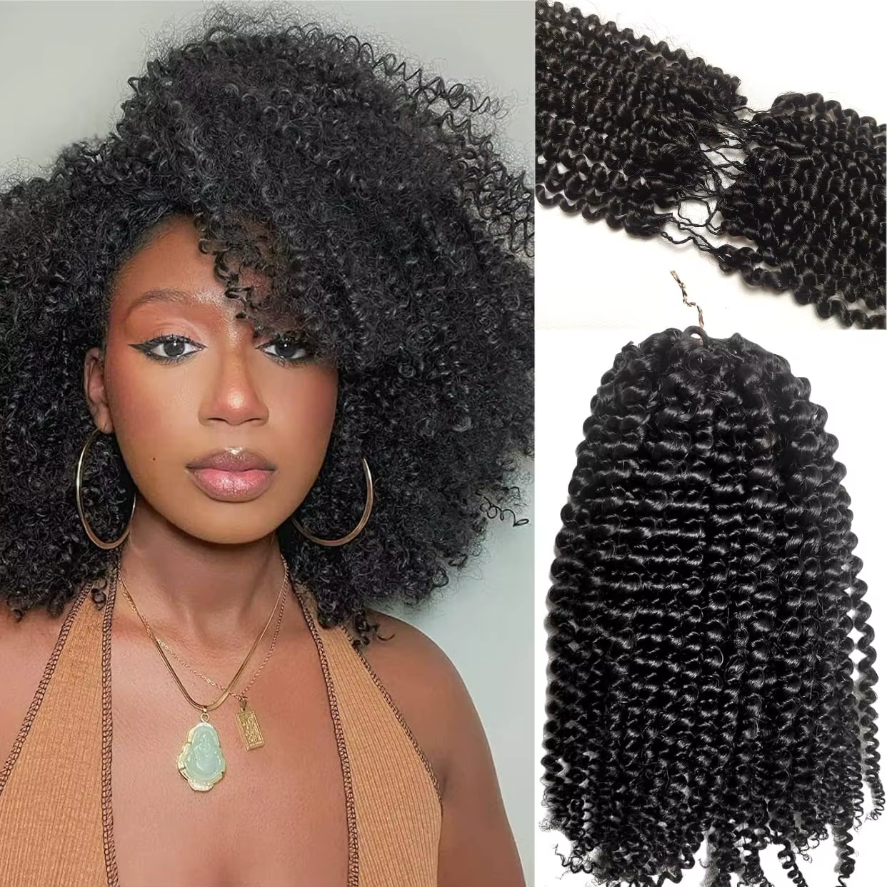 Extensions de cheveux humains bouclés afro pré-séparées au crochet