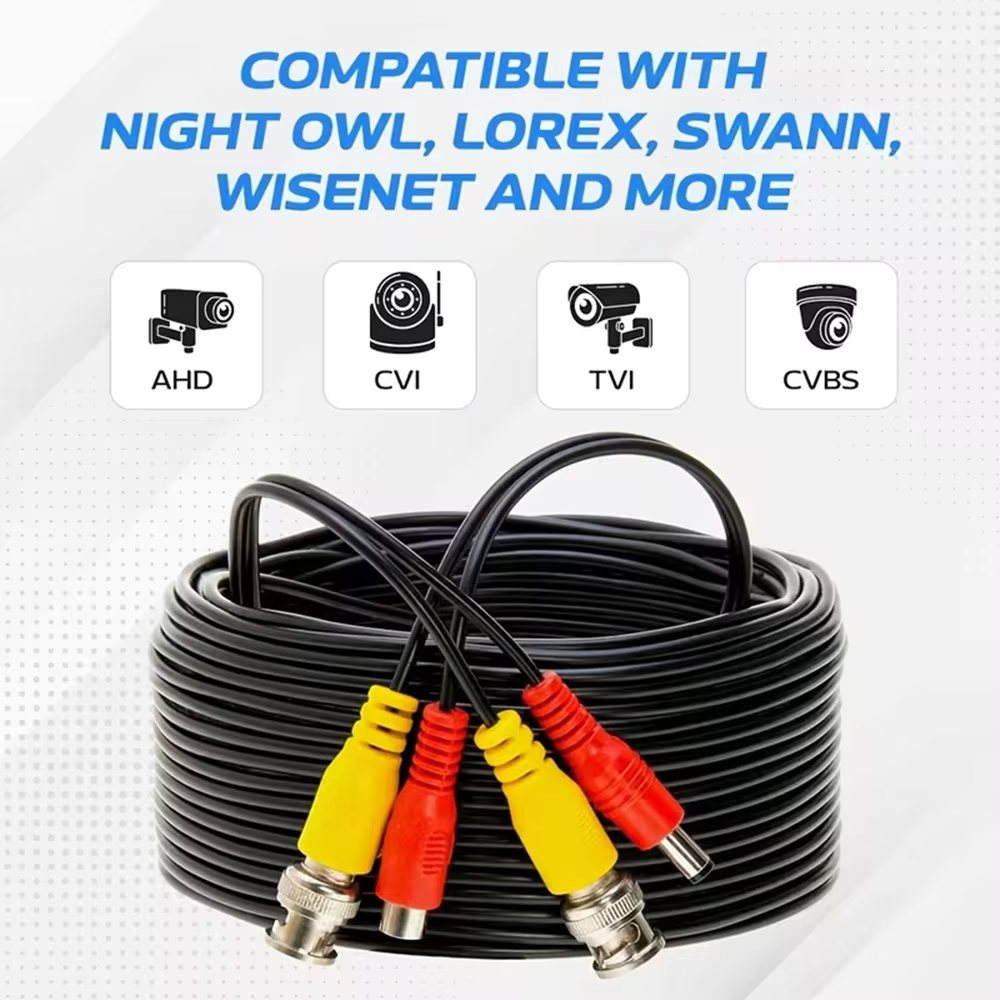 Câble d'extension de caméra de sécurité AHD 2 en 1, connecteur BNC+DC, câble BNC compatible pour les systèmes de vidéosurveillance