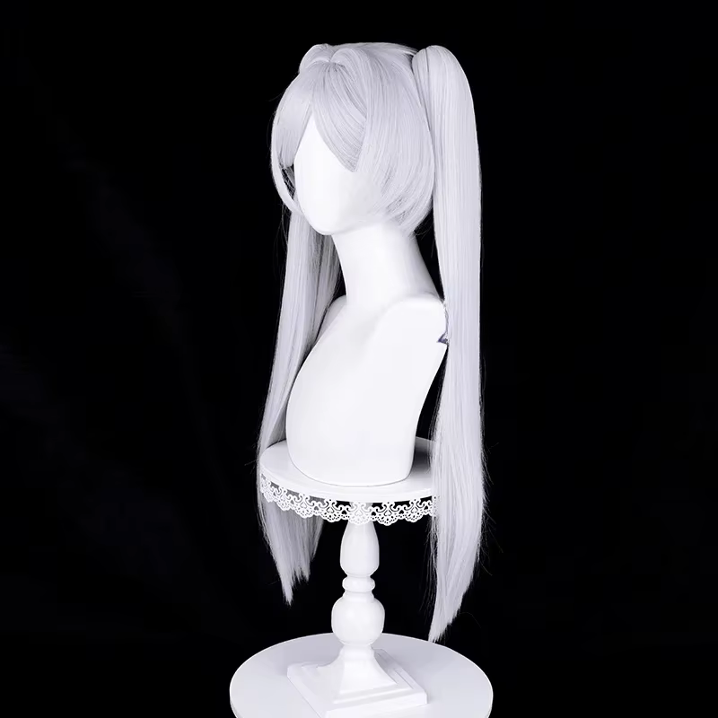 Anime Frieren Cosplay perruque argent blanc deux queues de cheval résistant à la chaleur perruques de cheveux synthétiques