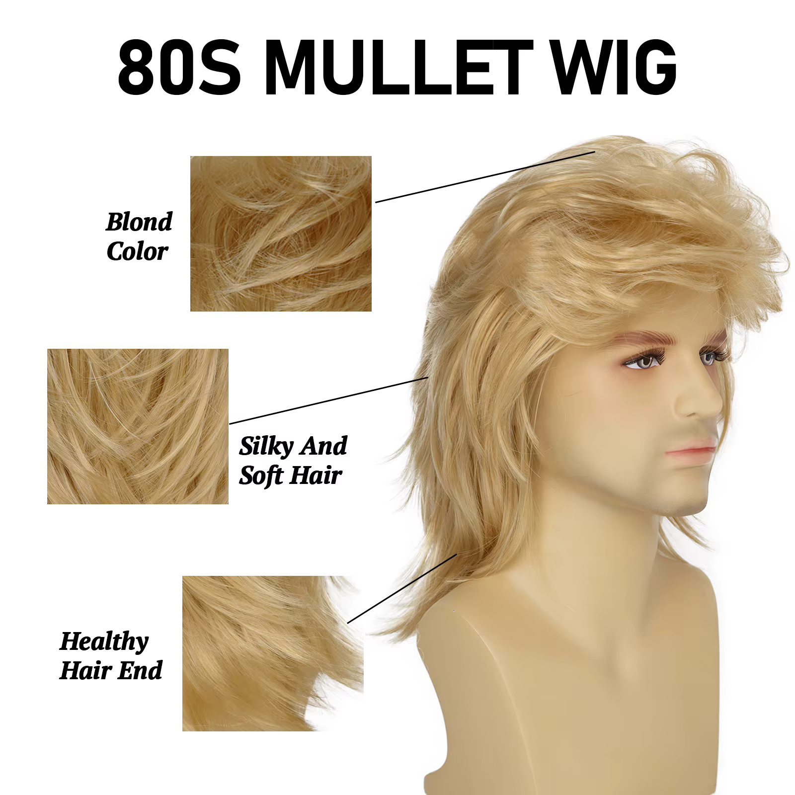 Perruque mulet pour hommes des années 70 et 80
