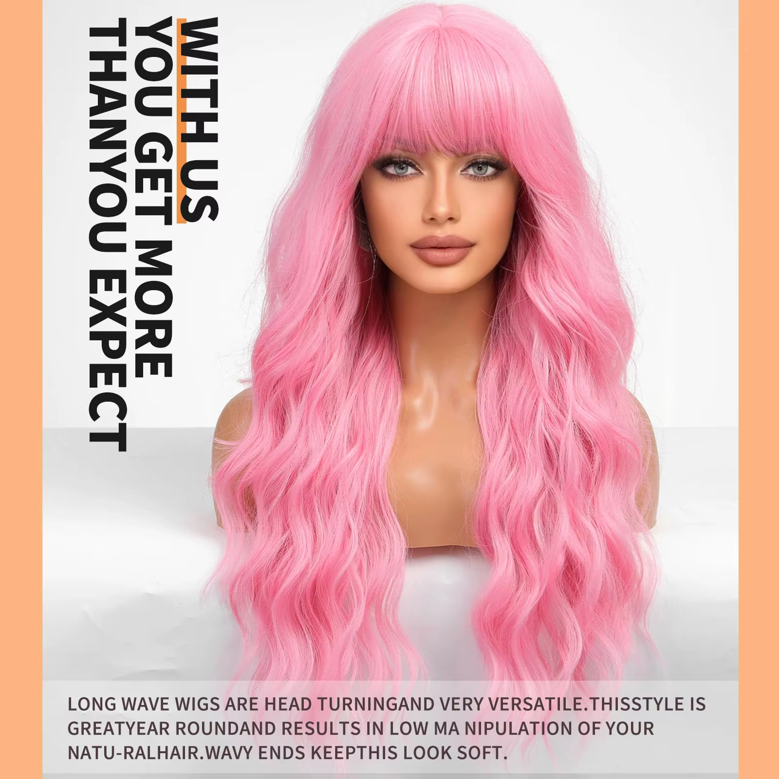Perruque synthétique rose à grandes boucles pour Halloween