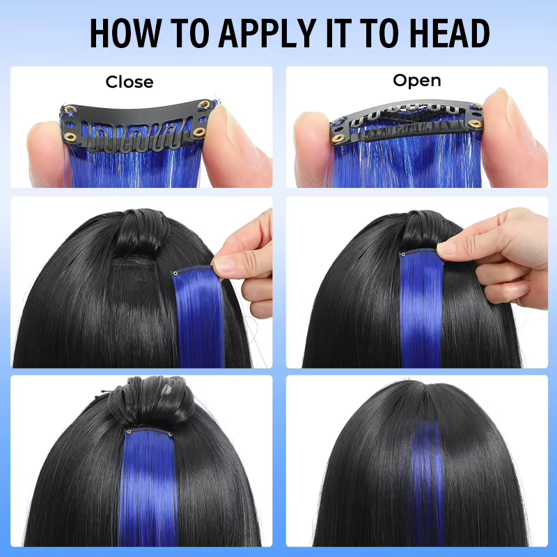 Extensions de cheveux colorées à clipser - Fibre mate haute température de 55 cm