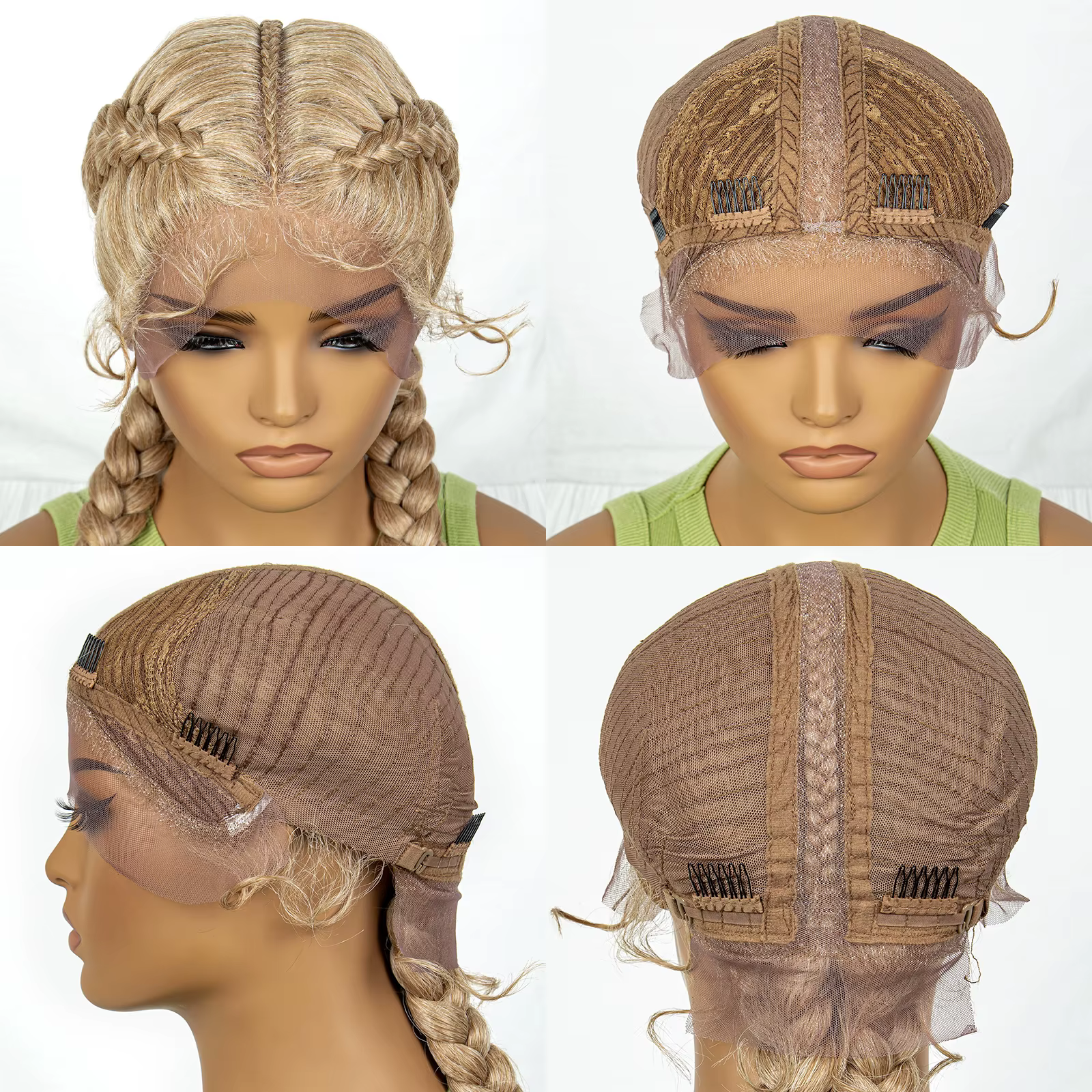 Perruque Synthétique Tressée Cornrow avec Vague Bouclée pour Femme