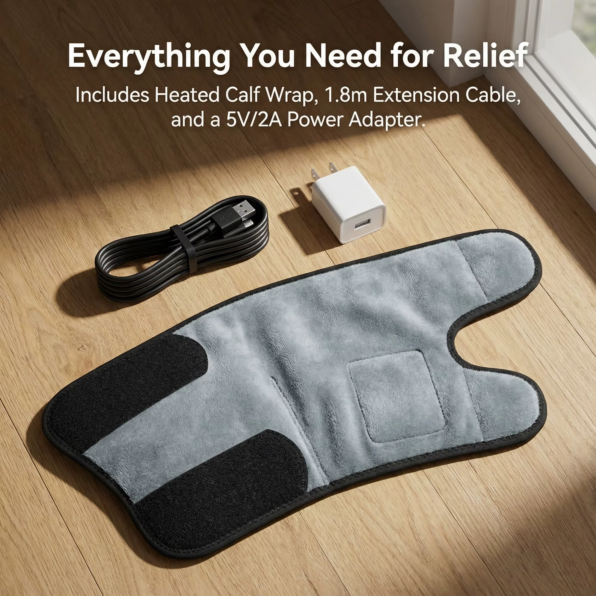 Masseur électrique pour mollets avec fonction chauffante et pétrissante pour la circulation sanguine, la relaxation musculaire et contrôle de la température programmable.