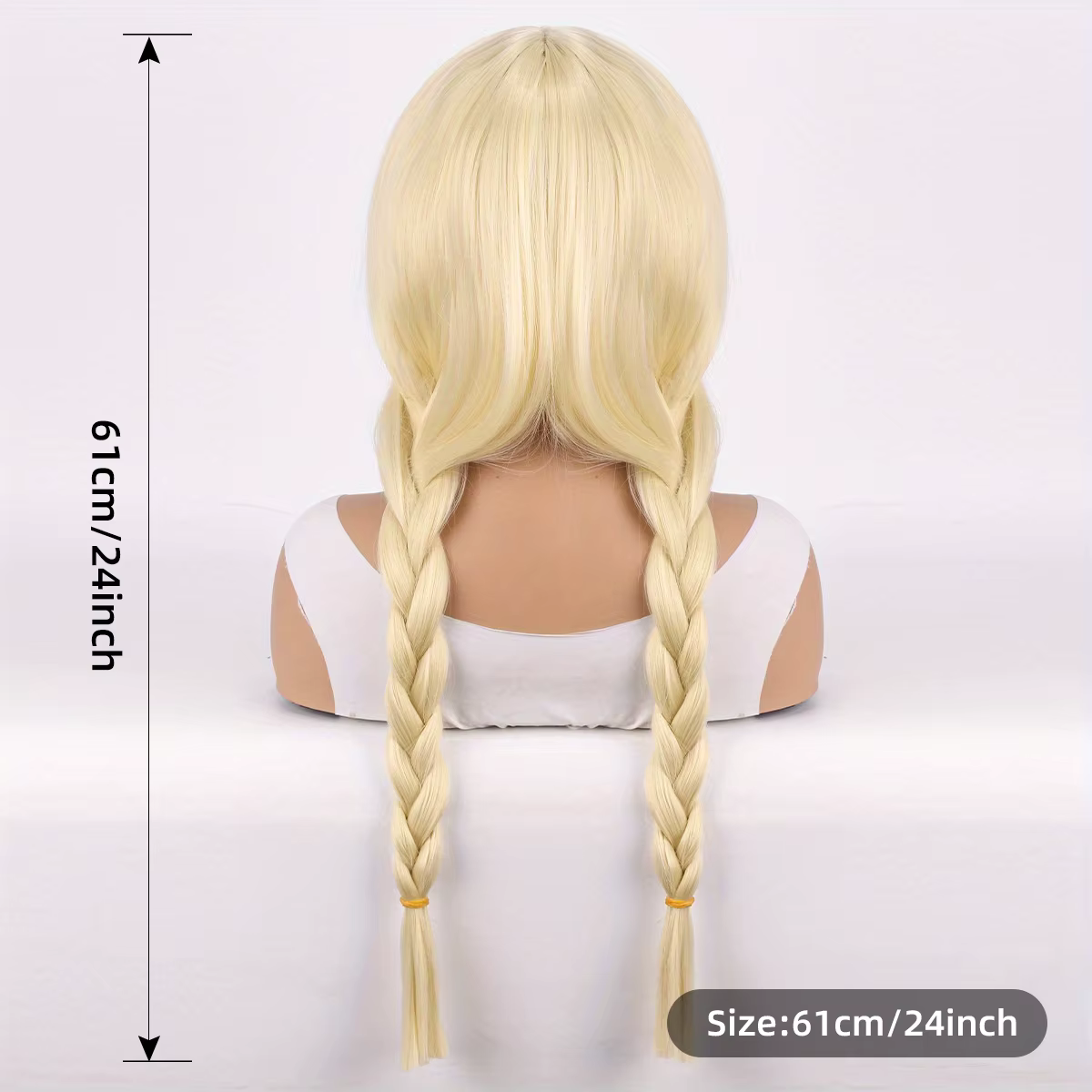 Perruque blonde longue à double tresses avec frange