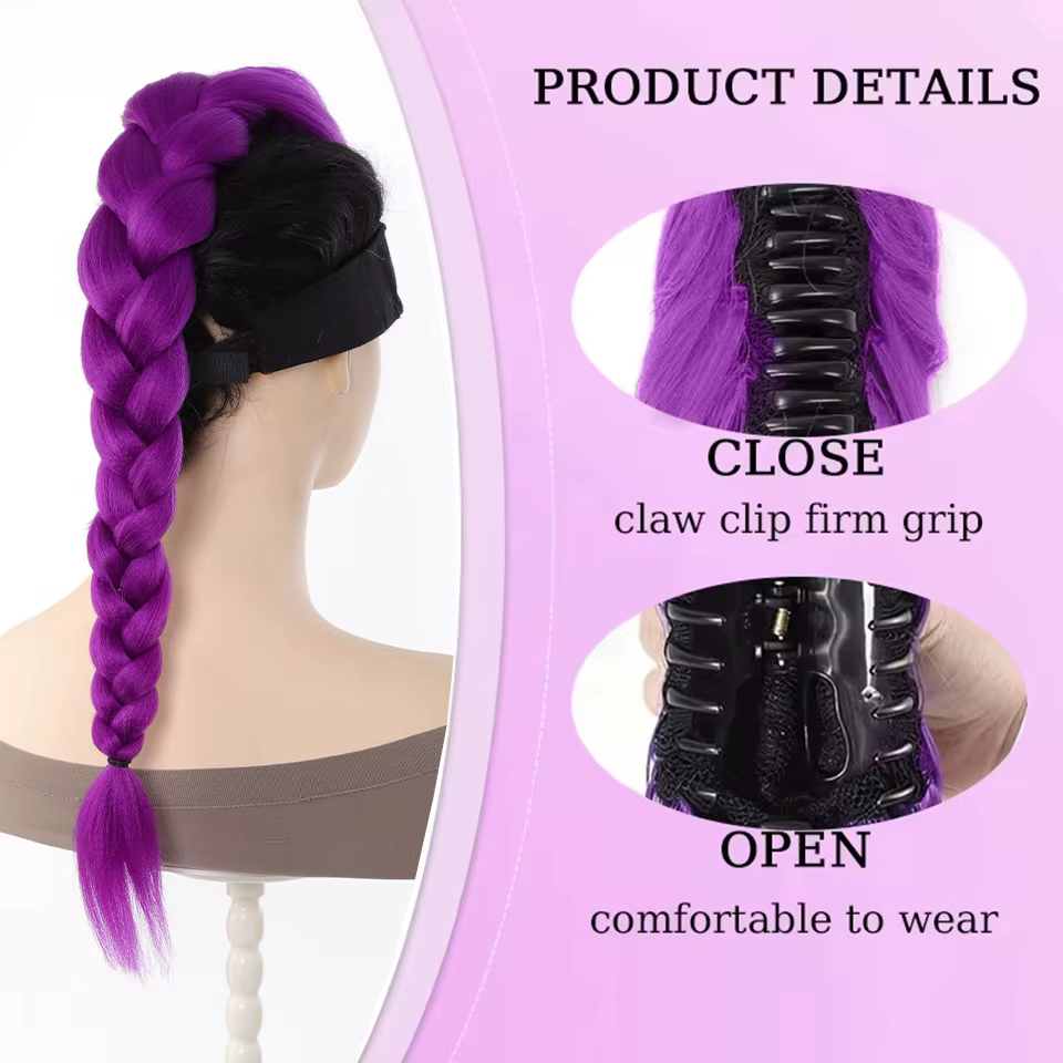 28 pouces cheveux synthétiques longs tressés violet
