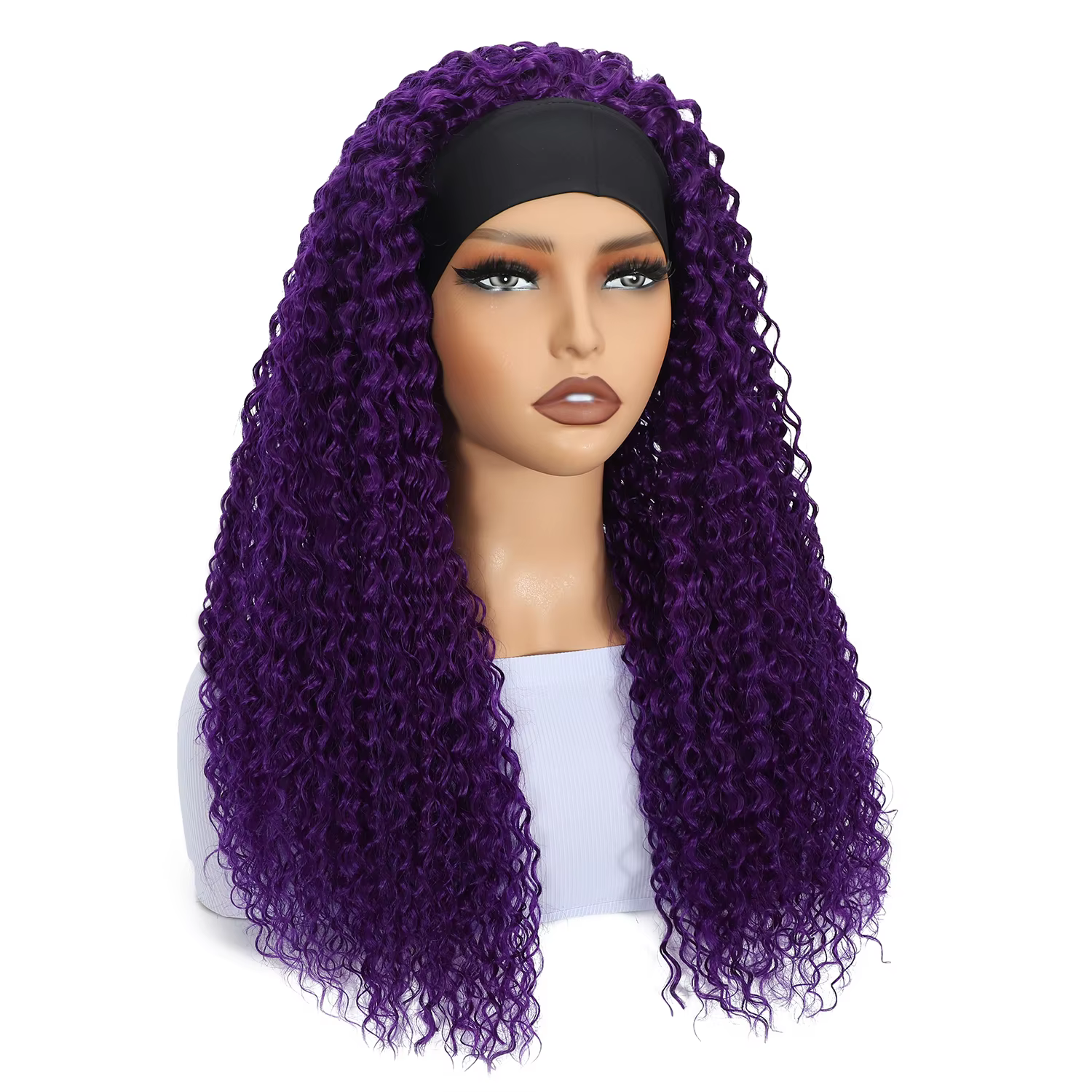 Perruque bandeau violette pour femme avec ligne de cheveux naturelle