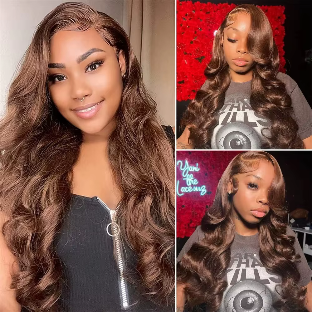 Perruques AMZhair Châtain Chocolat Cheveux Humains Ondulés Dentelle Transparente HD Perruque Frontale 13X4 13X6 Pour Femmes Noires