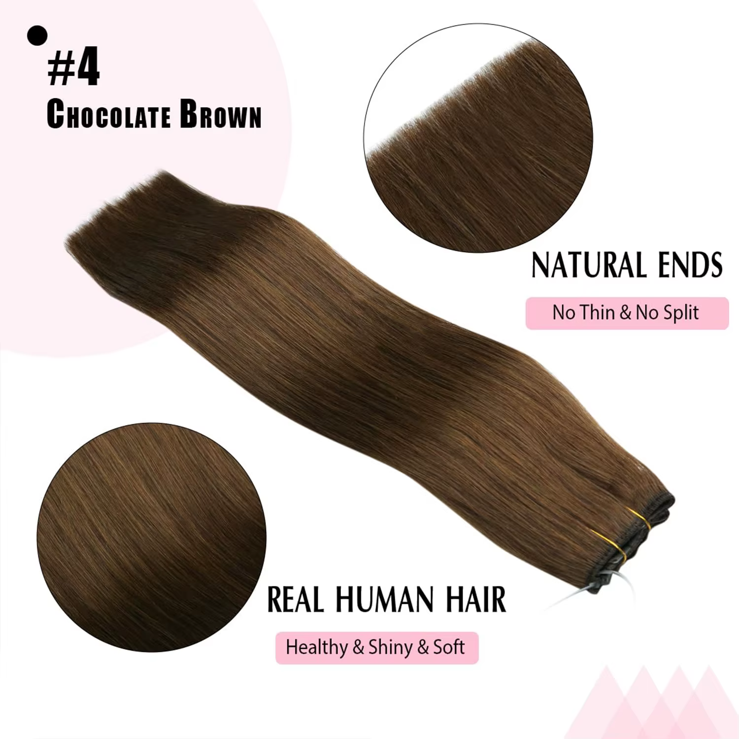 Extensions de cheveux 100% naturels, type fil de pêche, avec bande ajustable et clips discrets, extensions Remy pour femmes, couleur brun chocolat