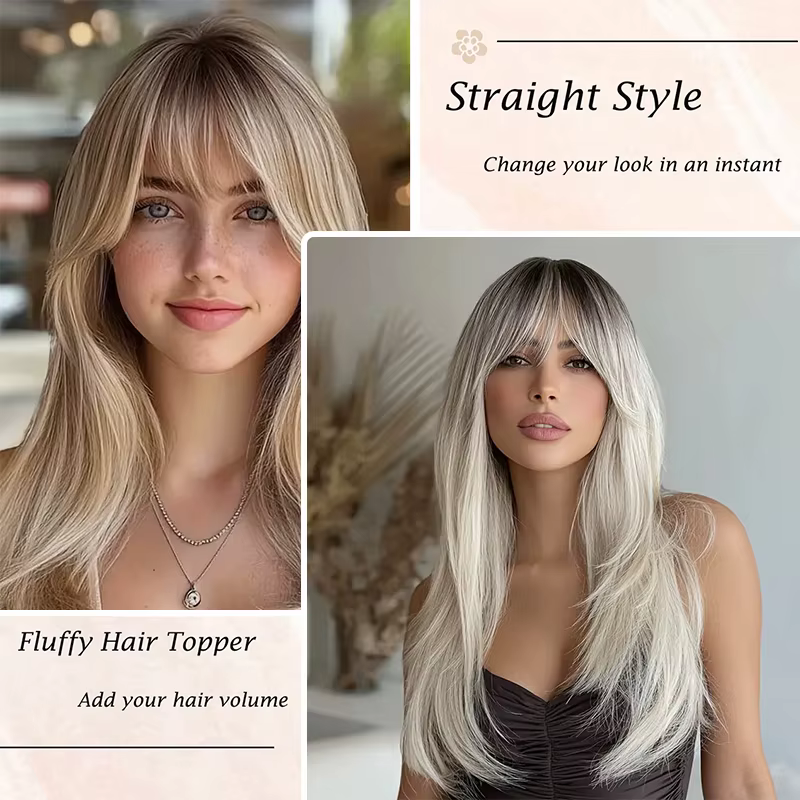 Topper pour cheveux pour femme avec frange : 3D 360 ° Morceau
