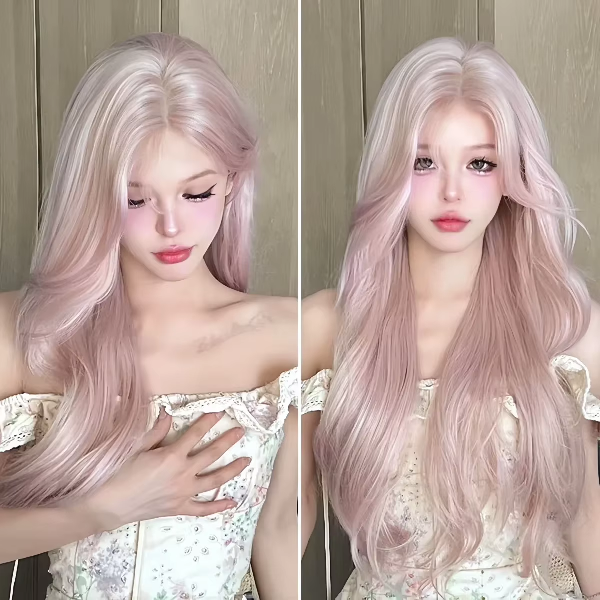Perruque rose pour femmes perruques de Cosplay longues ondulées