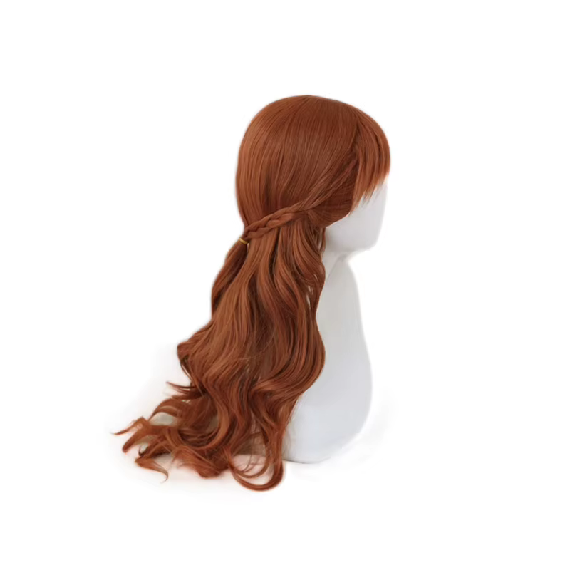 Anna Cosplay perruque princesse tressé longue marron ondulé résistant à la chaleur cheveux synthétiques Anime