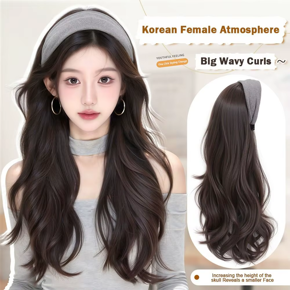 Nouveau Long ondulé bouclés bandeau Extension de cheveux postiches naturelles synthétiques en forme de U demi-tête couverture pour les femmes