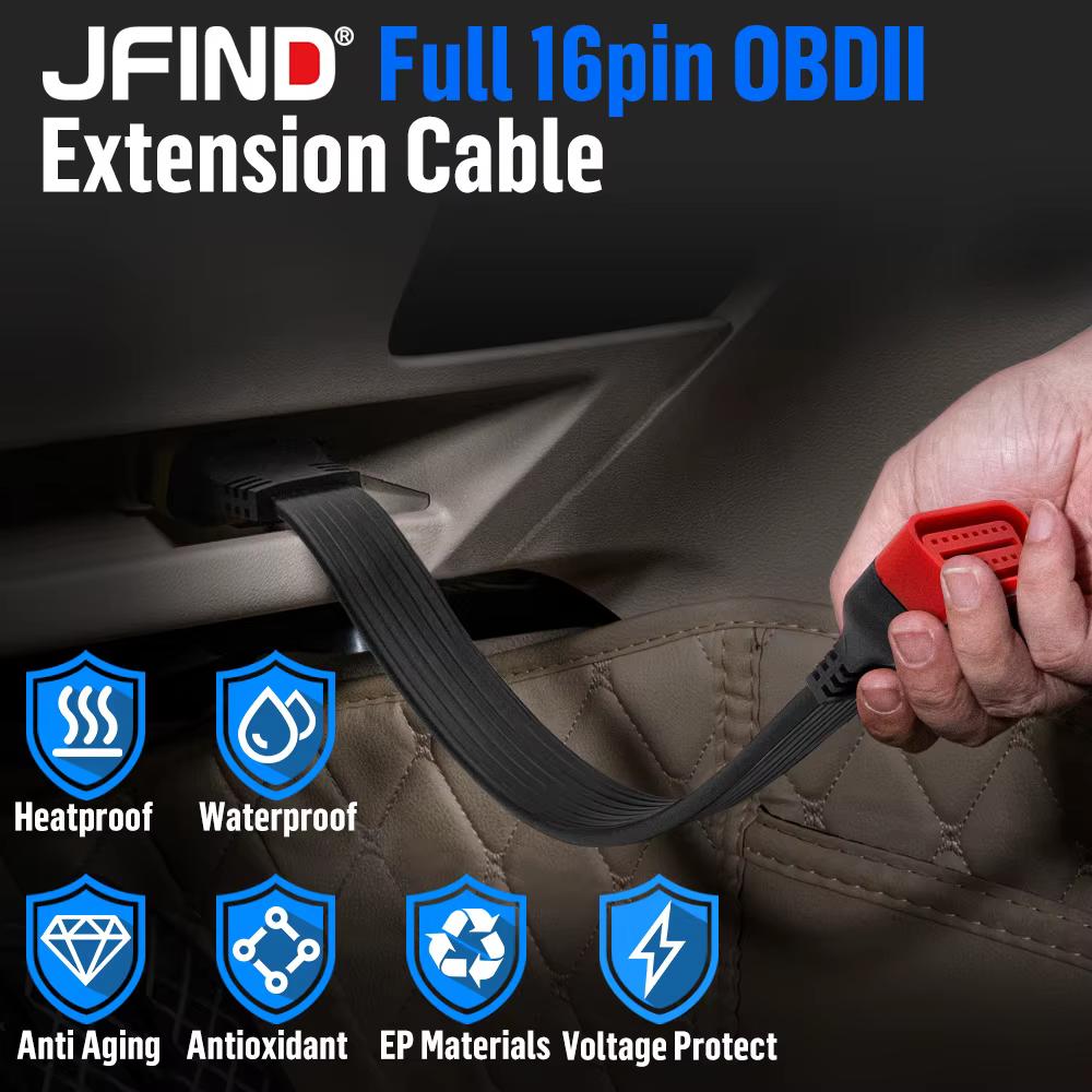 Connecteur d'extension OBD 2 OBD II JFIND JF36 16 broches mâle vers 16 broches femelle pour diagnostic automobile, câble d'extension pour outil de diagnostic auto ELM327