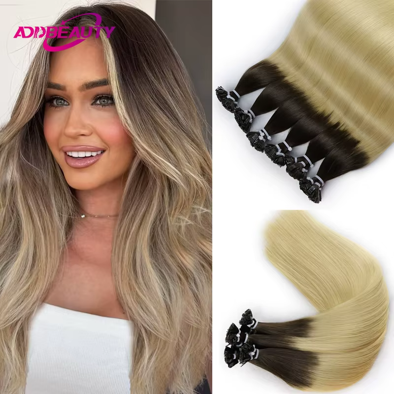 Extensions de cheveux humains lisses à pointe plate