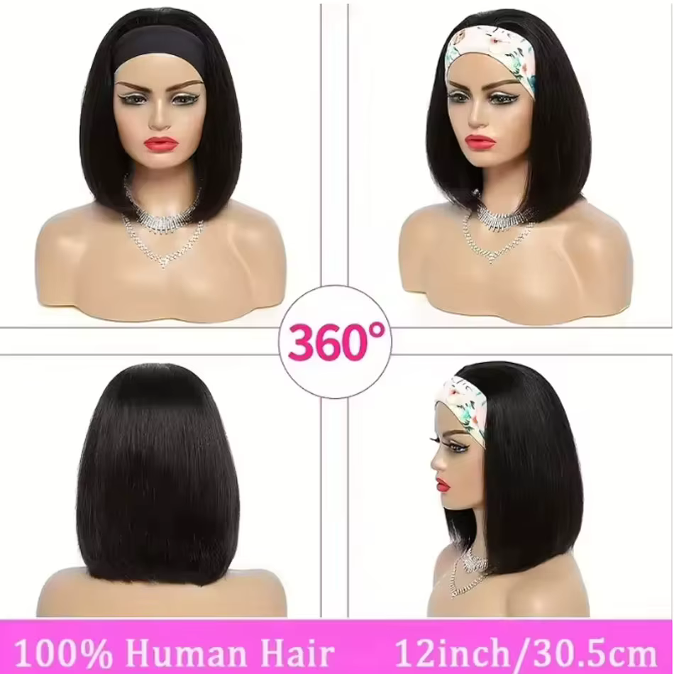 Perruques Bob à bandeau en cheveux humains brésiliens pour femmes noires
