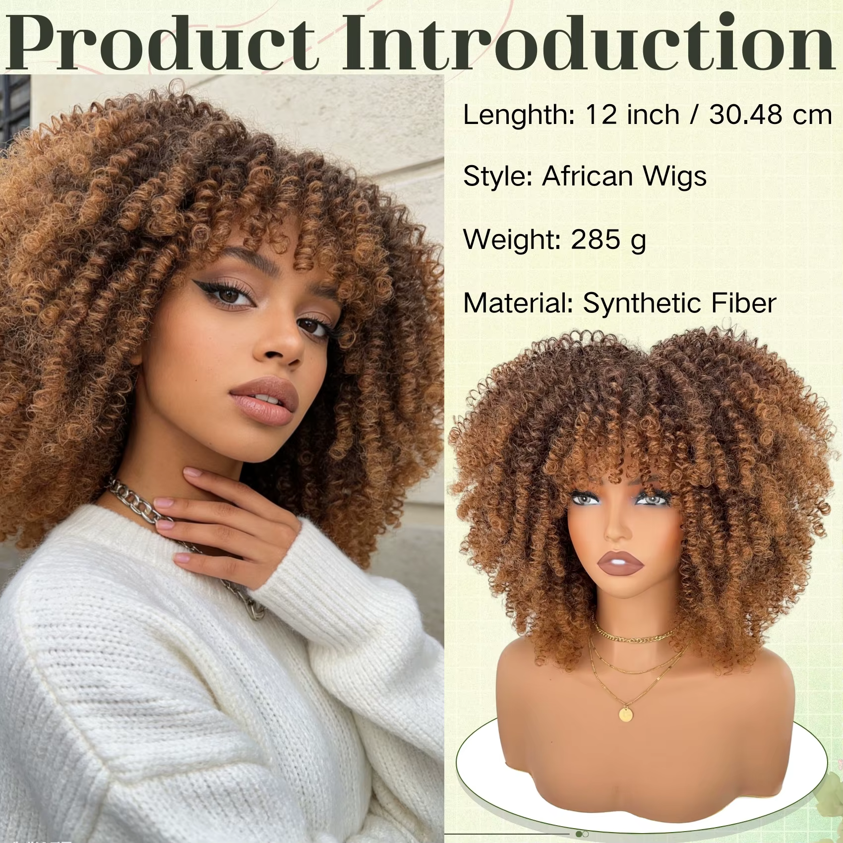 Perruque synthétique courte bouclée pour femmes