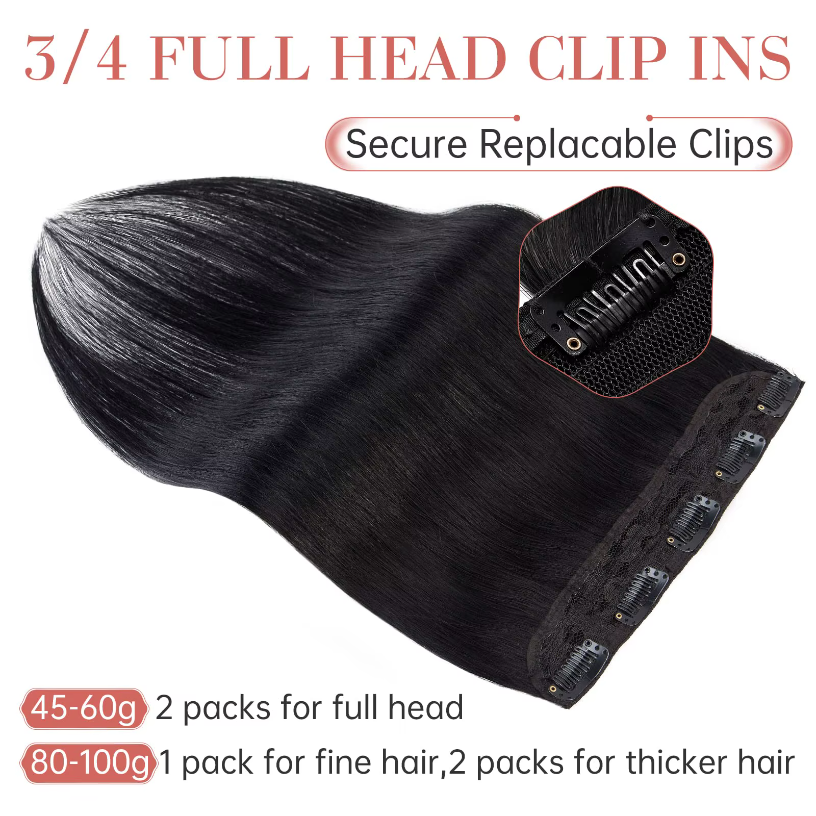 Extensions de cheveux à clipser en cheveux humains naturels