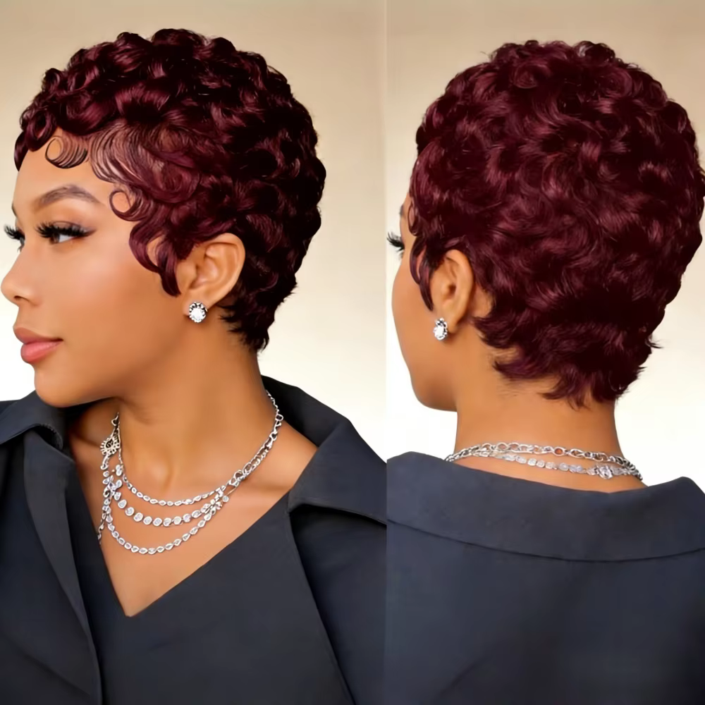 Perruque ondulée courte en cheveux humains Remy de 6 pouces avec frange