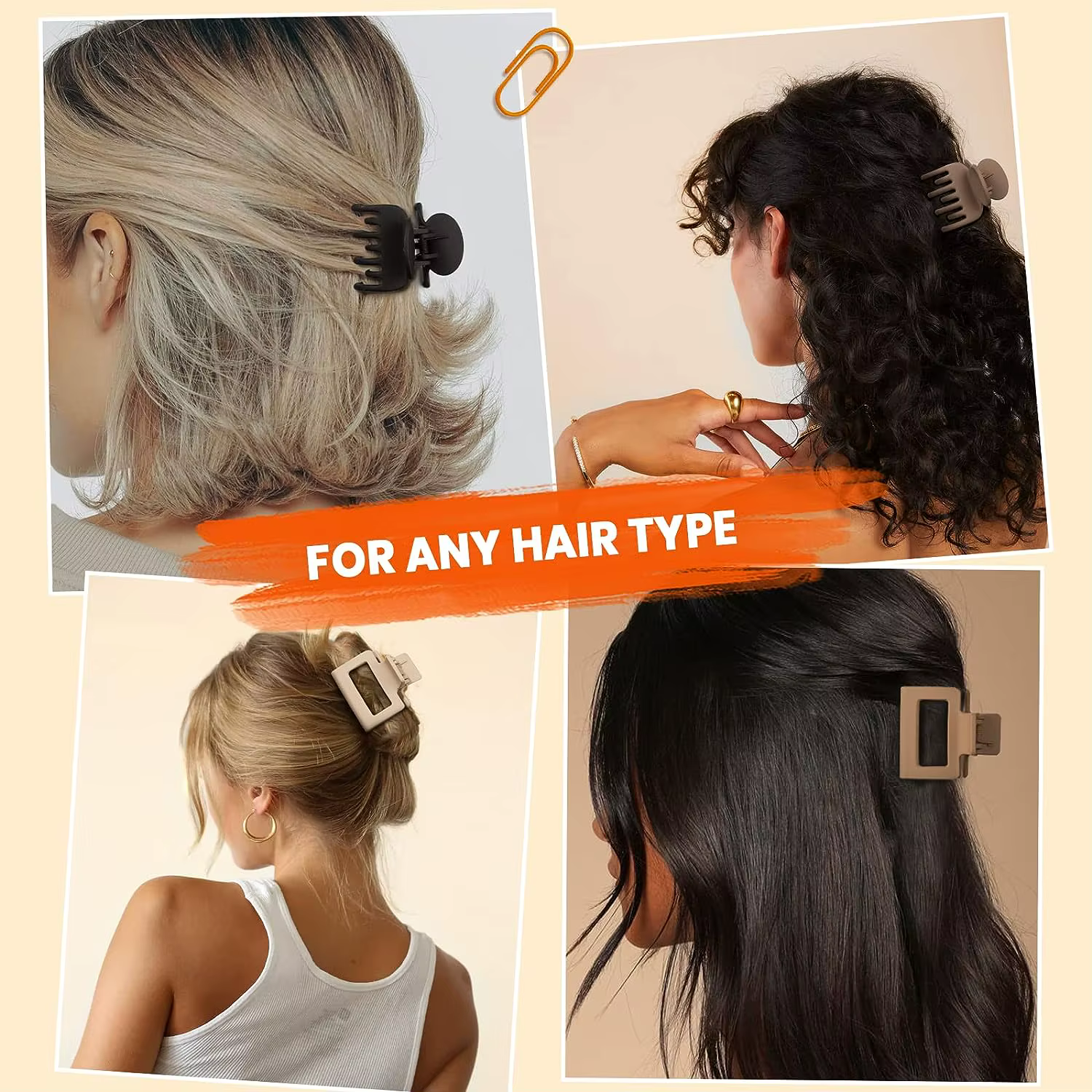 8 pièces pinces à cheveux edium pour femmes mat 2 "rectangle et 1.6" dents à Double rangée petites