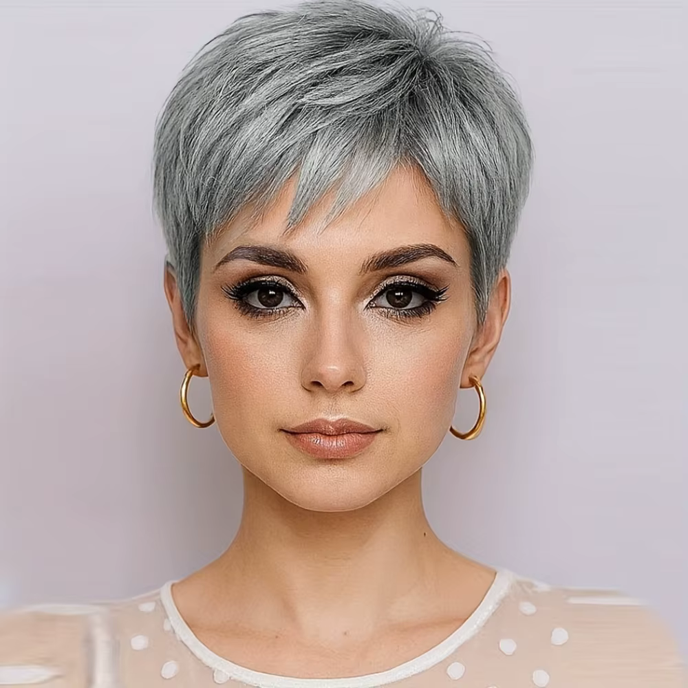Perruque de cheveux humains coupe lutin
