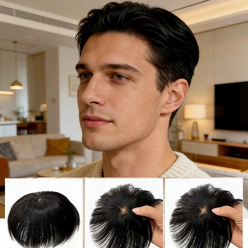 Frange à clipser pour hommes en cheveux naturels