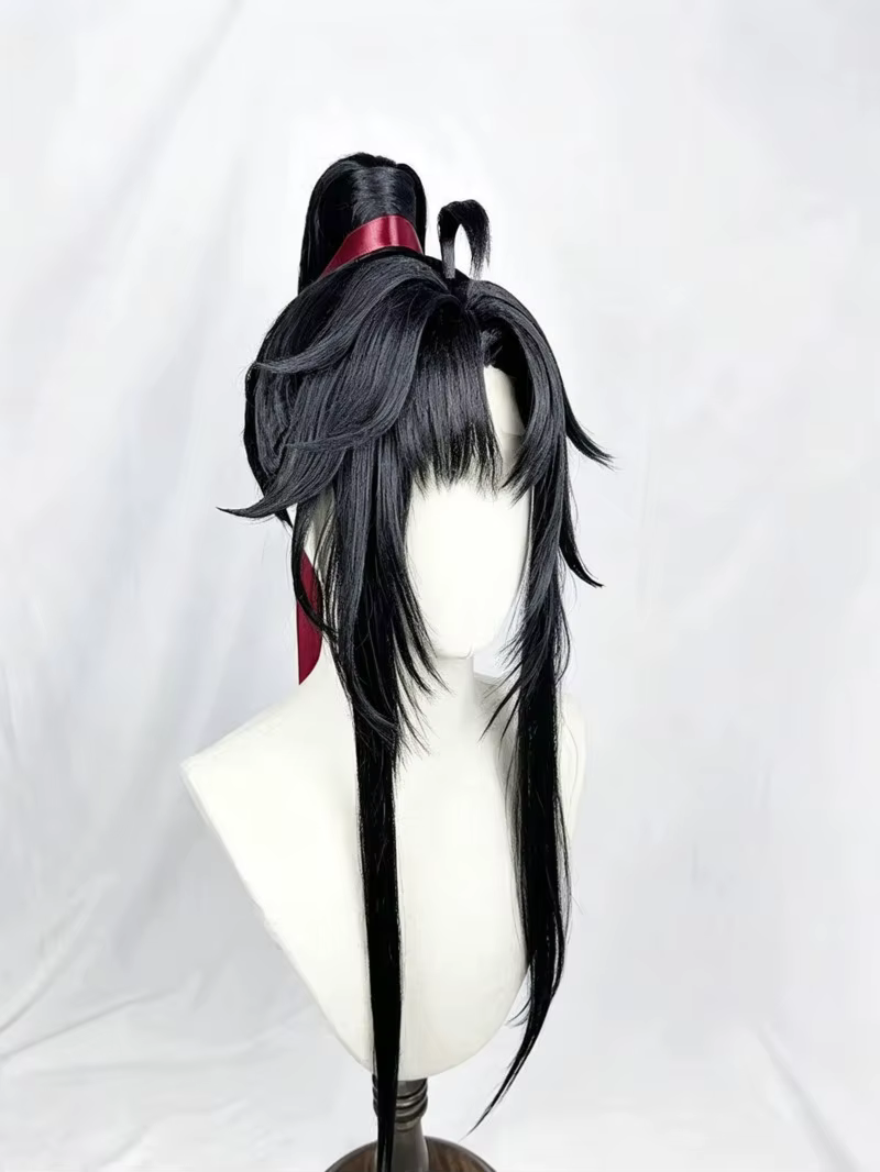 Wei wuxian style perruque grand maître de la culture démoniaque MDZS Lan Wangji noir longue queue de cheval coiffure personnalisé perruques accessoires