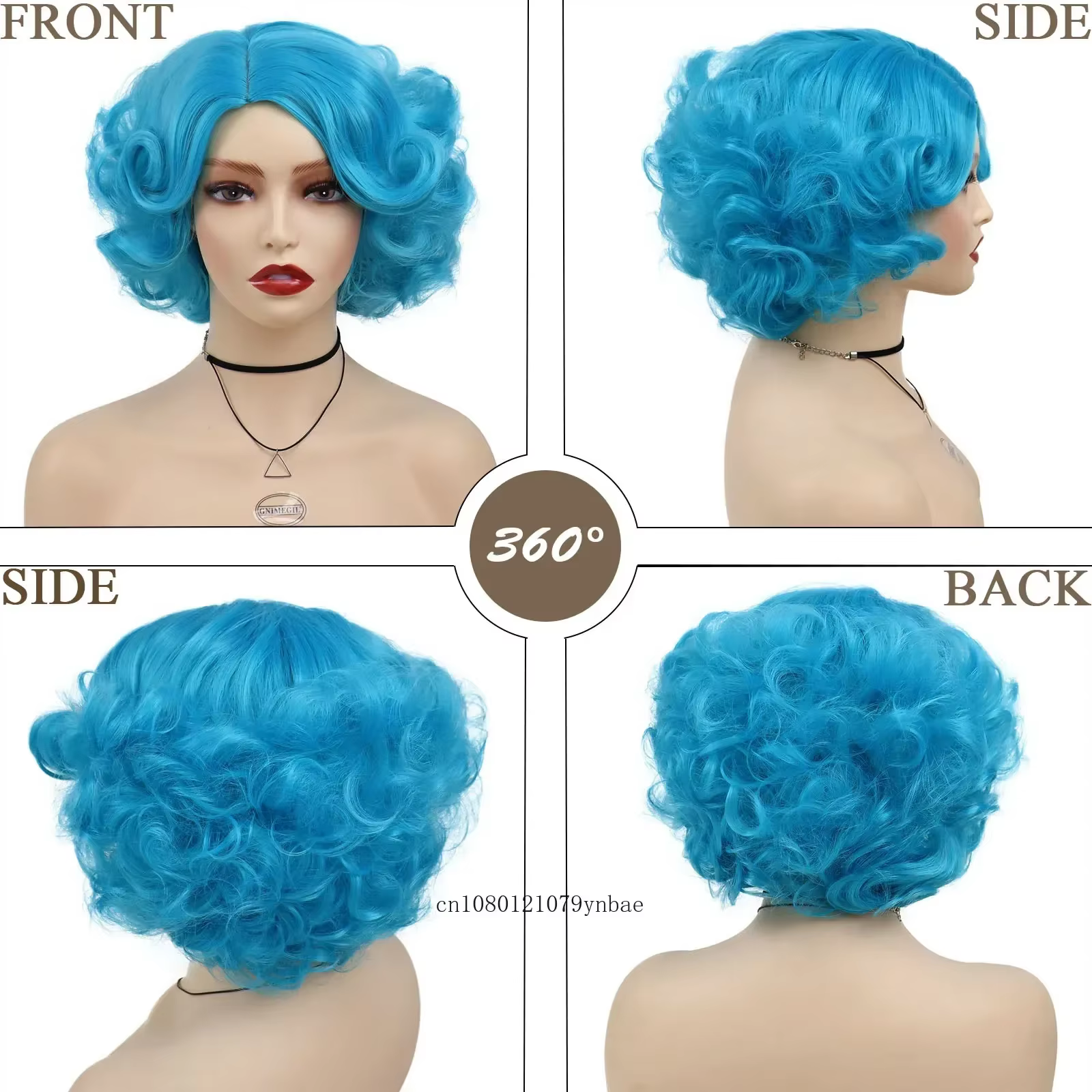 Perruques synthétiques courtes et bouclées bleues pour femmes et filles