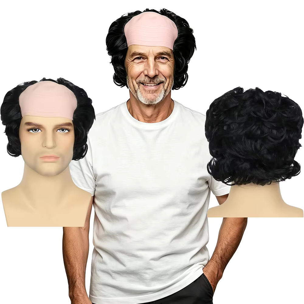 Perruque Courte Bouclée Noire pour Homme