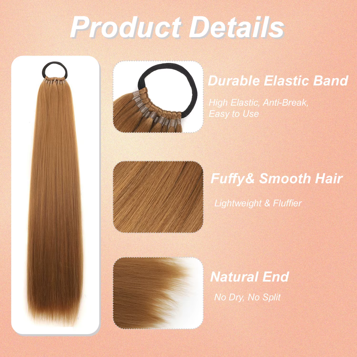 Extensions de cheveux queue de cheval longues tressées avec élastique