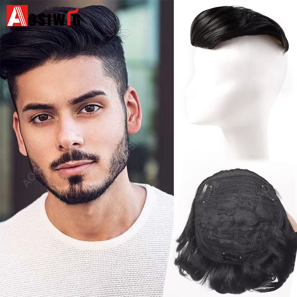 Perruques synthétiques courtes à 3 Clips pour hommes