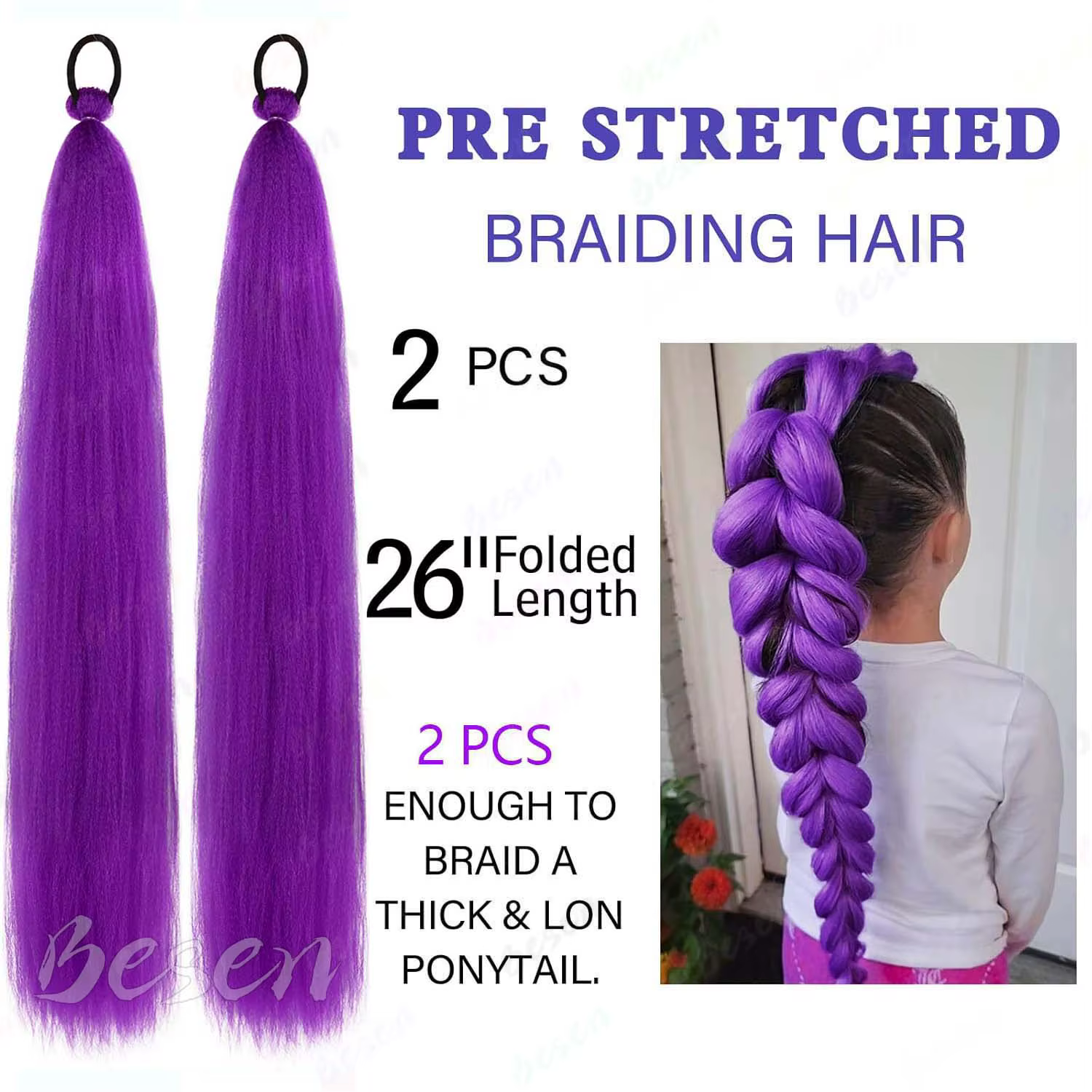 Extensions de cheveux synthétiques violettes, cheveux de tressage colorés, longue queue de cheval tressée droite, postiche pour femmes, accessoires pour cheveux