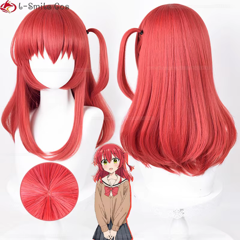 Anime Kita Ikuyo Cosplay perruque 50 cm court rouge
