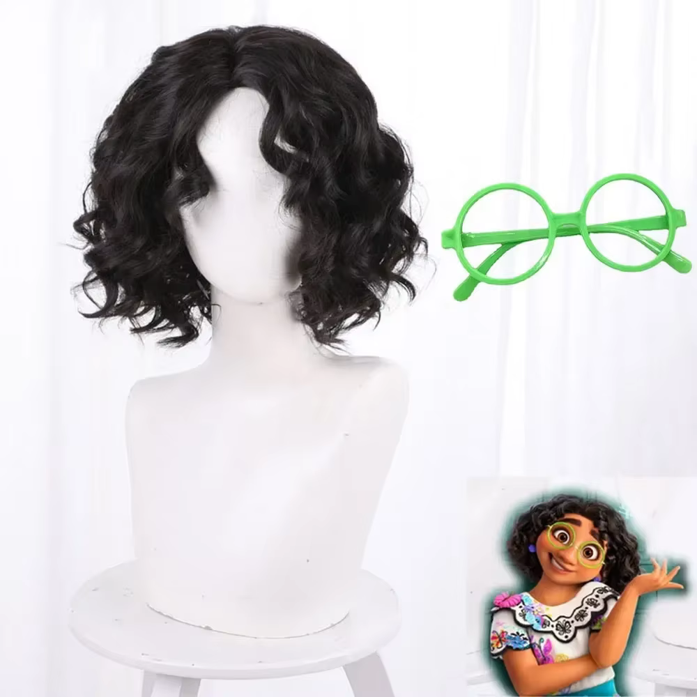 Anime fantaisie magique pleine maison Encanto héroïne Mirabel courte ondulée perruque lunettes enfants fête cadeau d'anniversaire