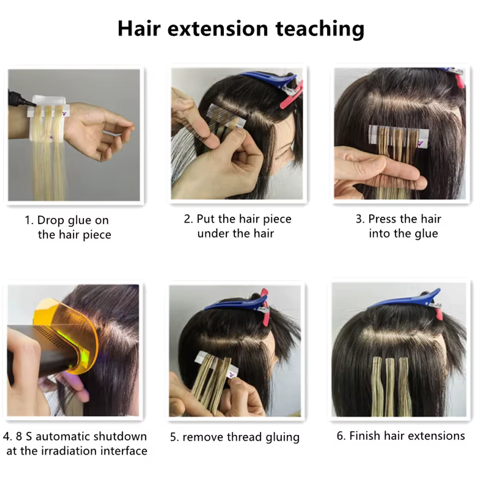 V-Light Technology-Kit d'outils d'extension de cheveux noirs