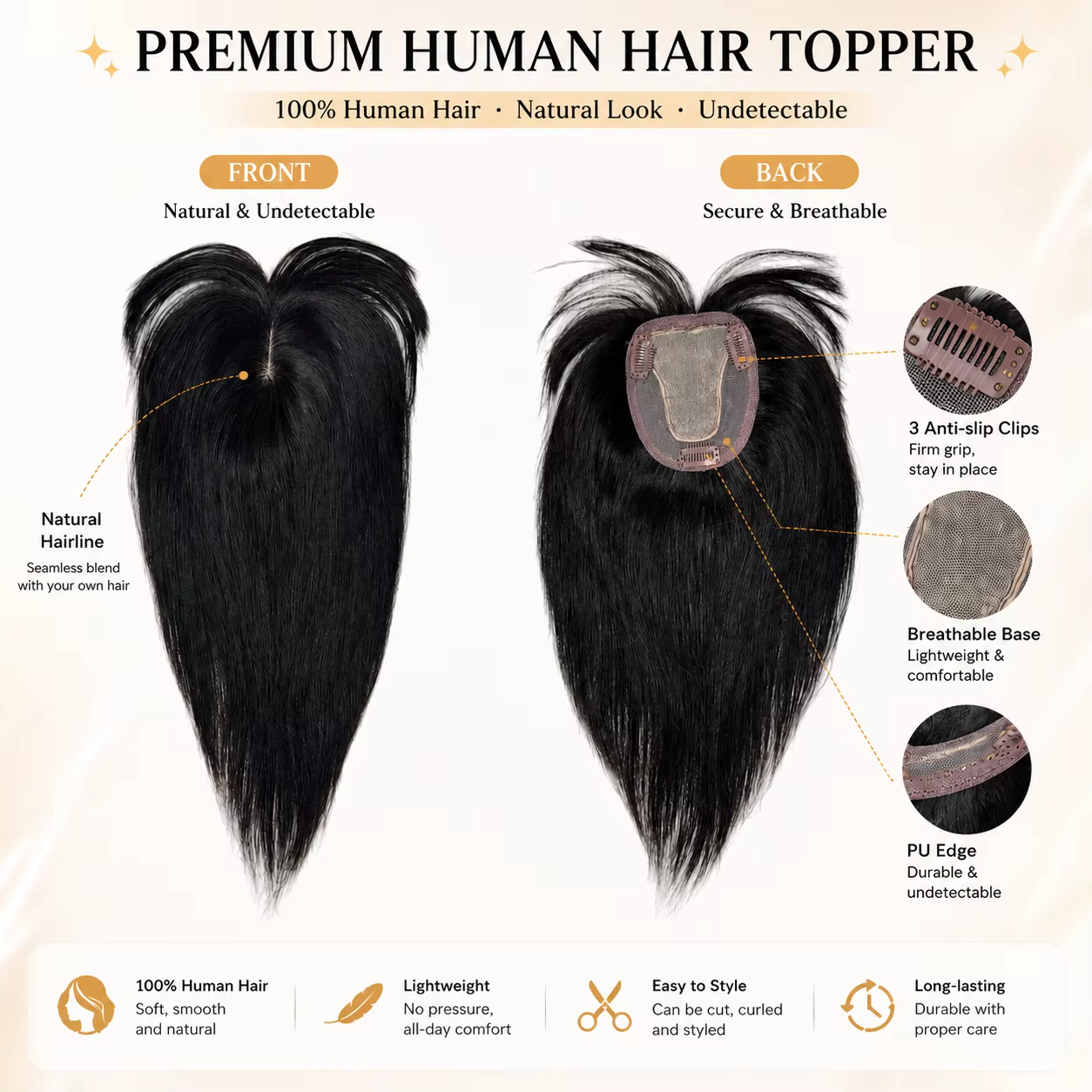 Extensions capillaires naturelles en T-part avec base en dentelle pour femmes