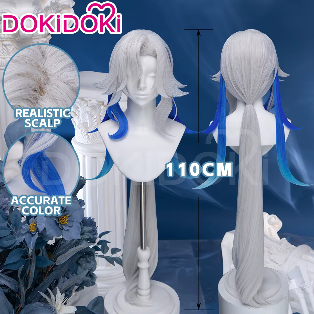EN STOCK Perruque Neuvillette Cosplay Jeu Genshin Impact DokiDoki Hommes Cheveux Longs Nouvelle Skin