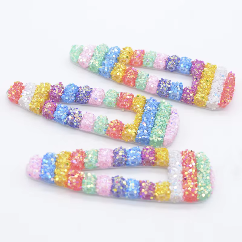 Lot de 6 pinces à cheveux en forme de goutte d'eau avec paillettes arc-en-ciel de 8 cm pour la fabrication de coiffes