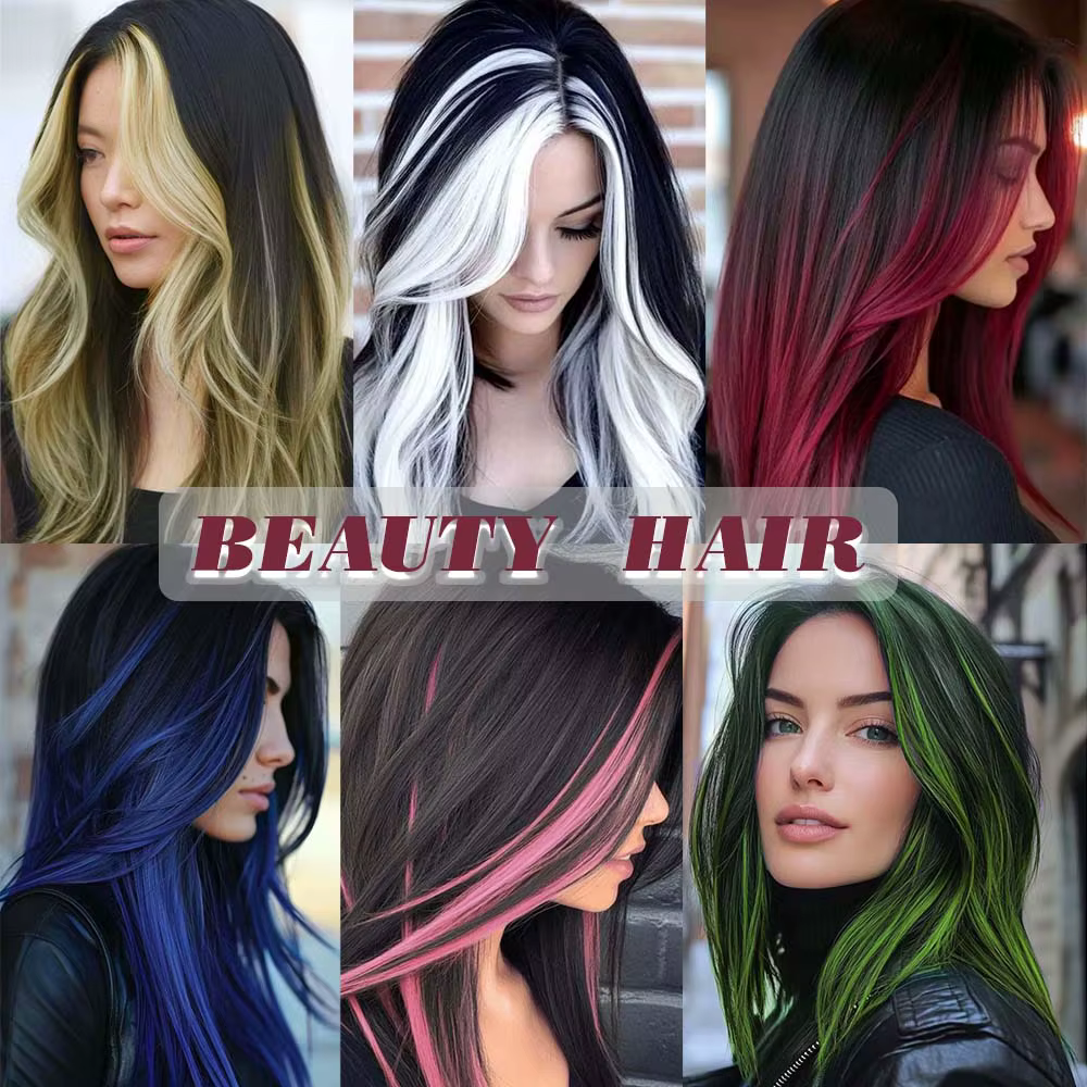 Extensions de cheveux synthétiques colorées longues et droites de 22 pouces
