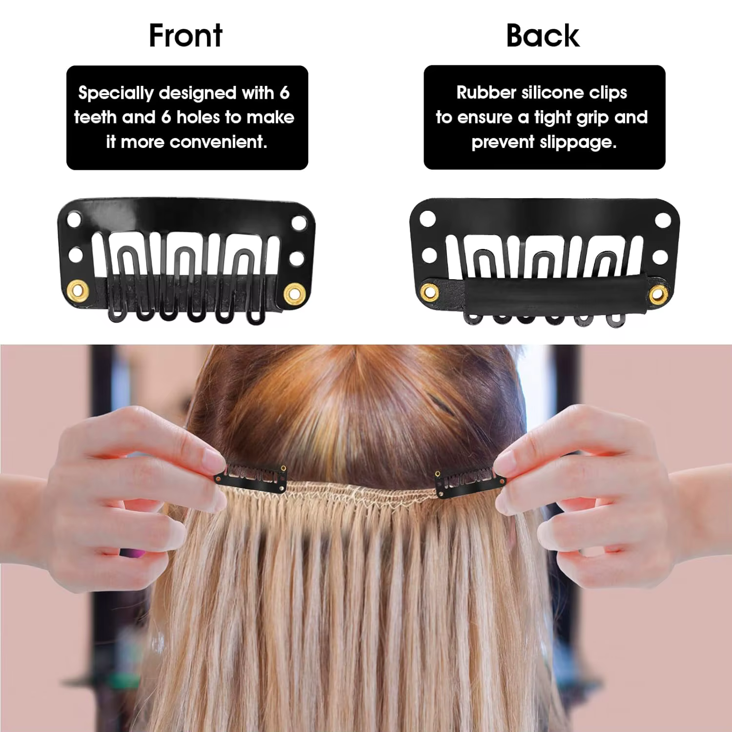 Clips d'extension de cheveux en forme de U à 6 dents