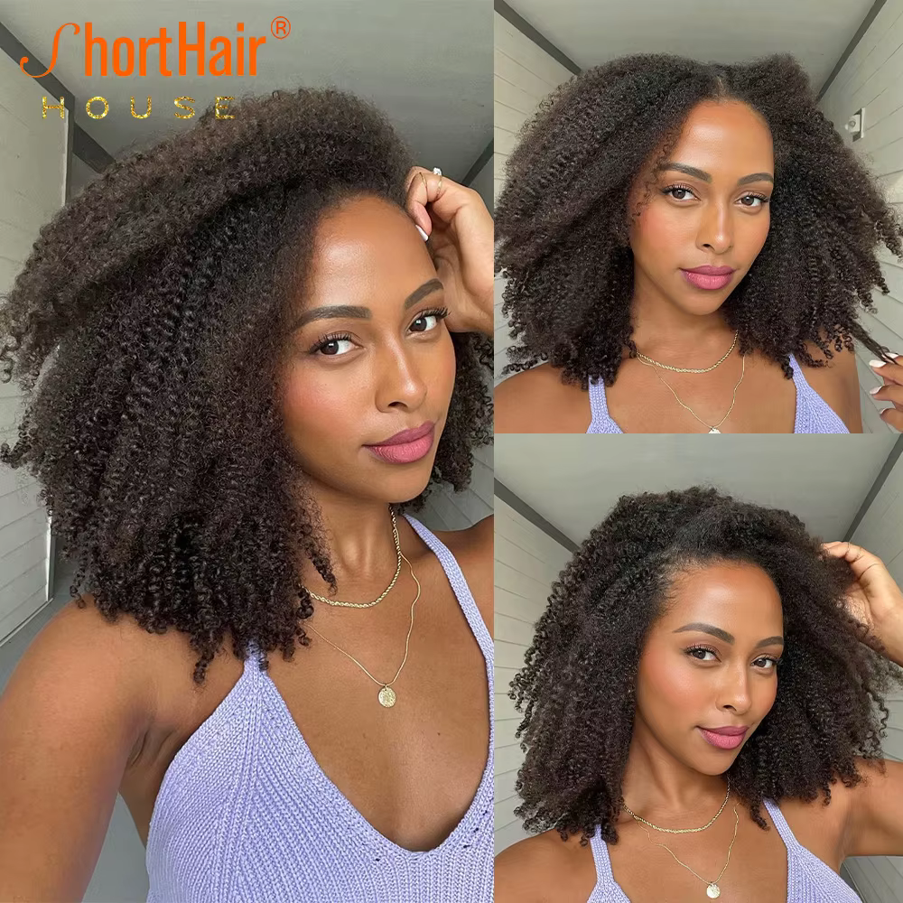 Afro crépus bouclés cheveux humains brésilien 4x4 5x5 HD dentelle fermeture