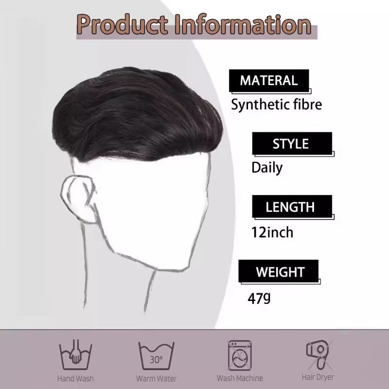 Perruque synthétique lisse et ondulée pour hommes
