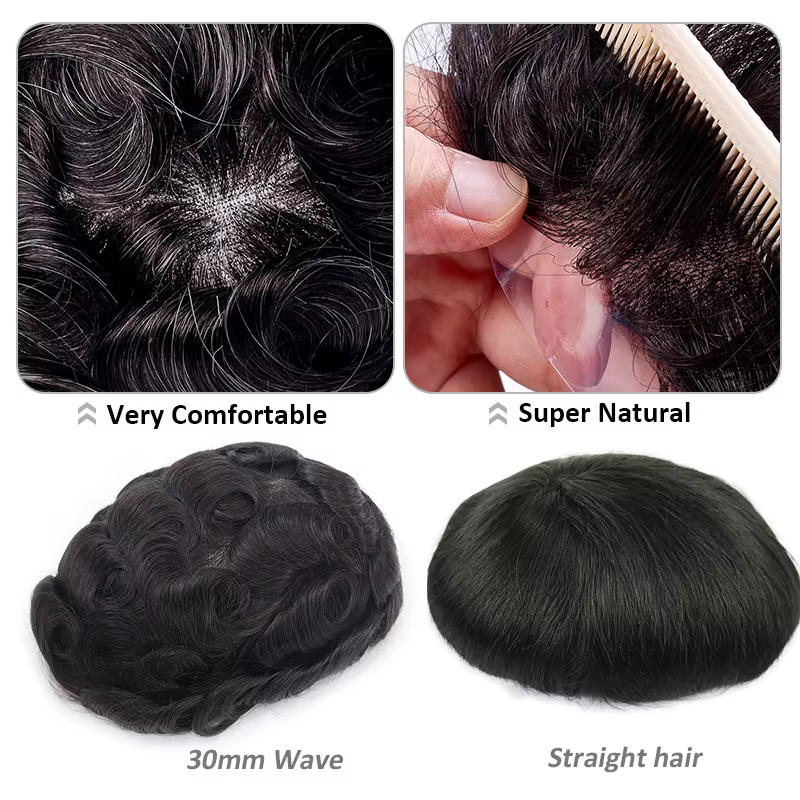 Prothèse capillaire pour homme en cheveux humains indiens