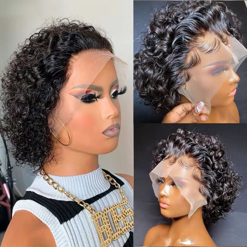 Perruque courte bob coupe pixie en cheveux humains