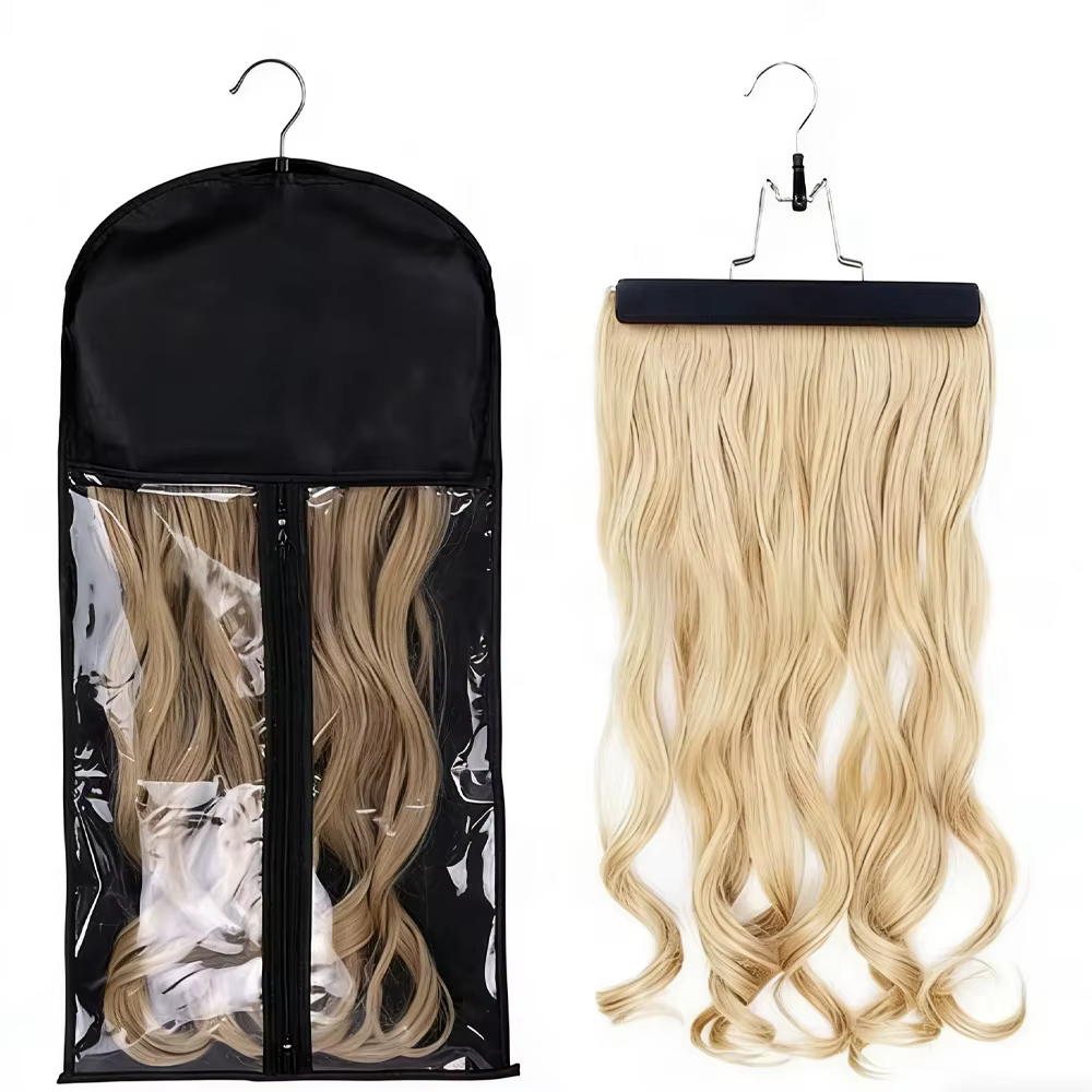 Sac de rangement portable noir pas cher pour perruques avec cintre