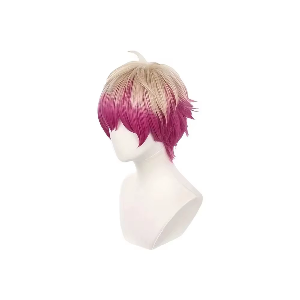 Perruque synthétique courte dégradée blond-rose avec texture texturée sur le devant – Fibre résistante à la chaleur