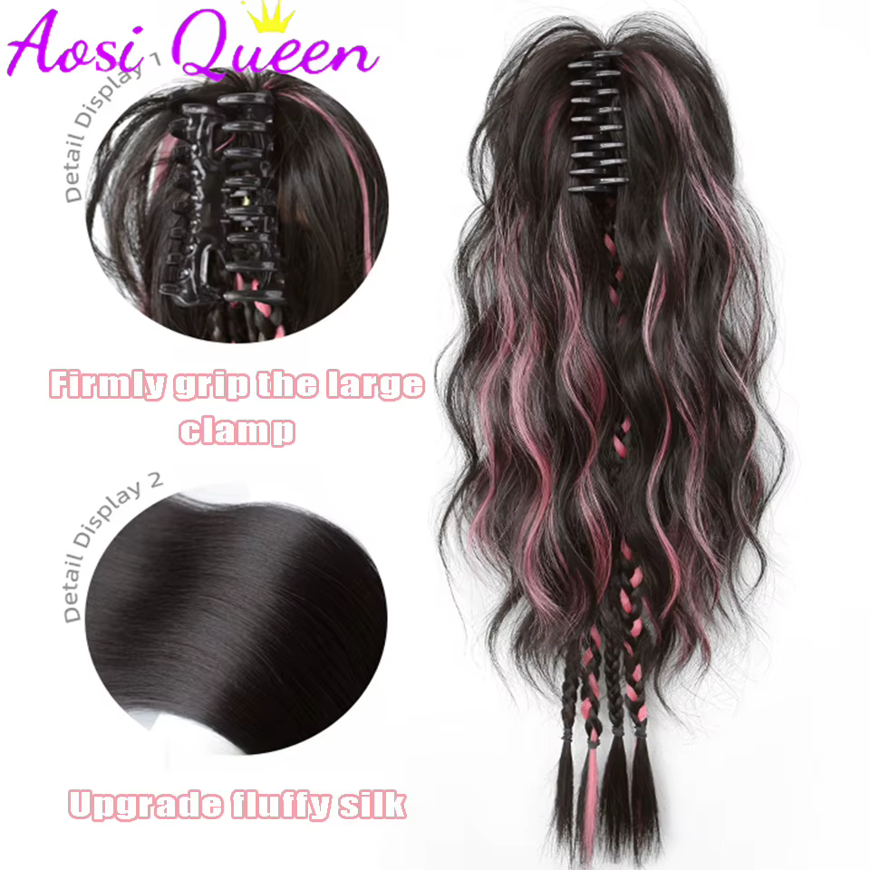 AOSI synthétique pince à griffes queue de cheval Extensions de cheveux court bouclés queue naturelle faux cheveux pour les femmes queue de cheval mettre en évidence la poudre