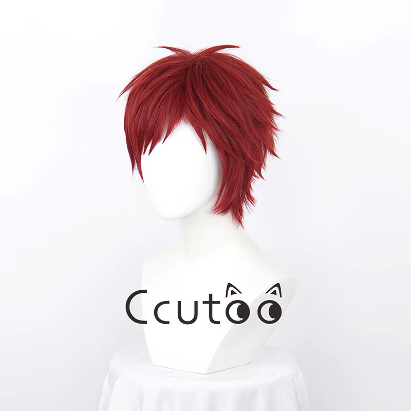 Gaara-Perruque Cosplay Rouge Foncé Courte pour Homme